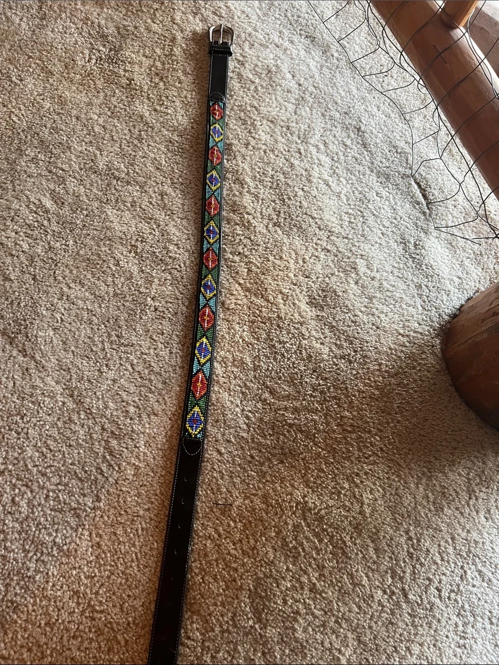 GAP Beaded multi color, western,Black Genuine Leather Belt with Embossed Logo